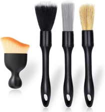 4 PCS Car Detailing Brush Set for Cleaning Interior or Exterior, Boars Black