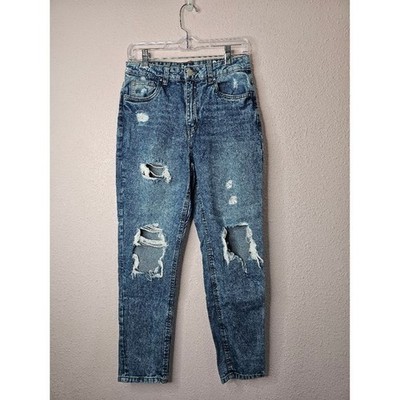 Refuge Denim Womens Size 3 Blue Acid Wash High Rise Distressed Mom Jeans Cotton