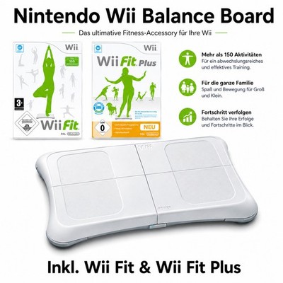 Nintendo Wii Balance Board Set + Wii Fit + Wii Fit Plus | Weiß