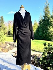 New!  ASOS DESIGN Wrap midi dress in textured black w/collar, US 8