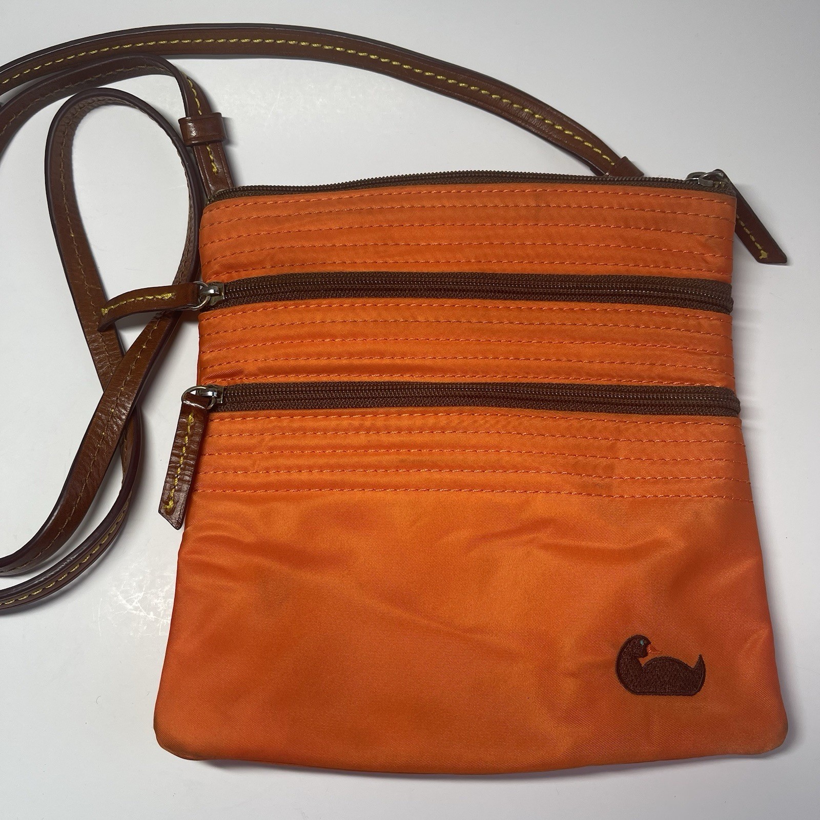 Dooney & Bourke Crossbody Bag Small Triple Zip Orange Leather Strap