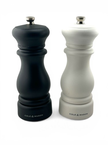 Cole & Mason 6" Southwold Salt and Pepper Mill Grinder Set Black White Logo - Picture 1 of 4