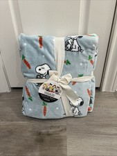 Peanuts Snoopy Berkshire Blanket Easter Blue Carrots Twin Throw 60x90 Large NWT