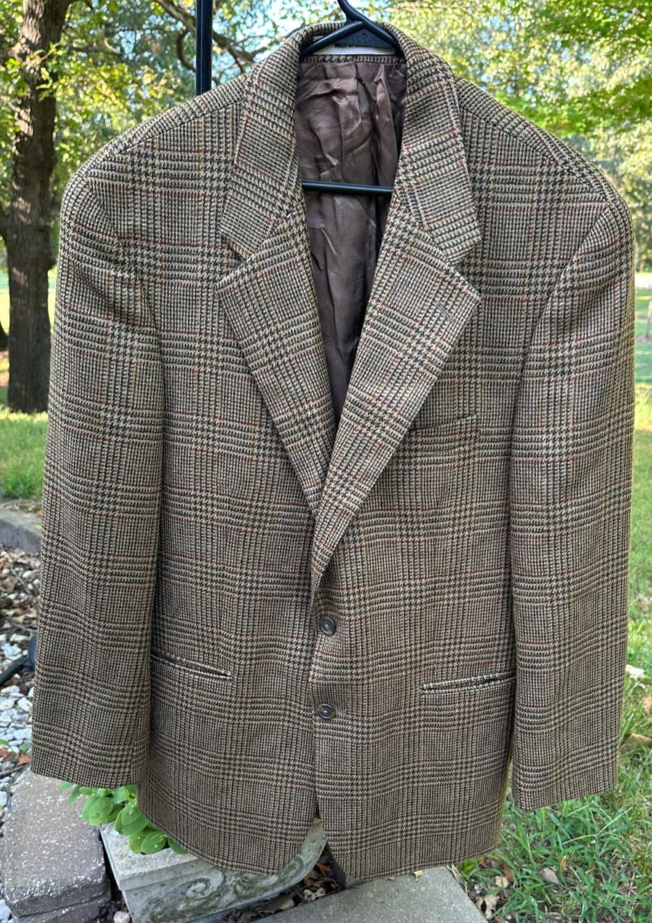 Chaps Ralph Lauren Pure Wool Tweed Blazer Sport Coat Jacket Brown Plaid