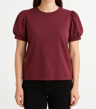 H&M Women’s Puff Short Sleeve Crew Neck Top Burgundy Size M