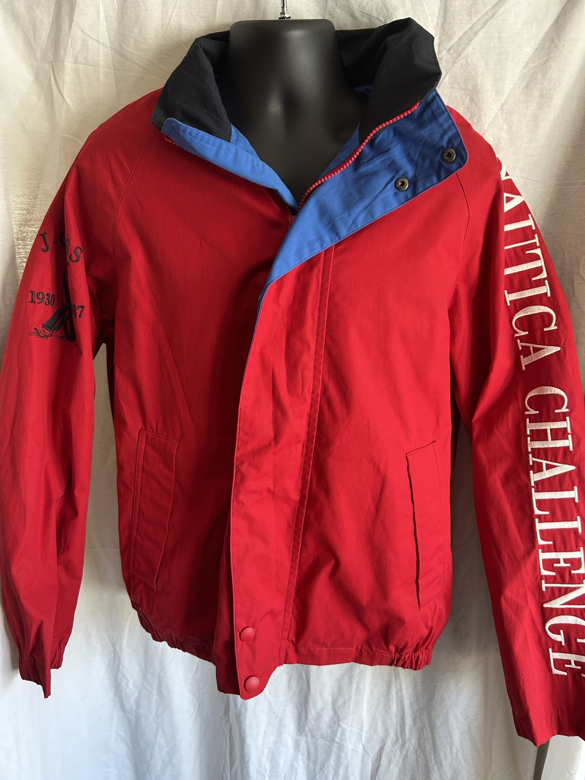 Nautica J-Class Challenge Jacket M Rare Vintage 90s Red/Navy, Embroidered Logo