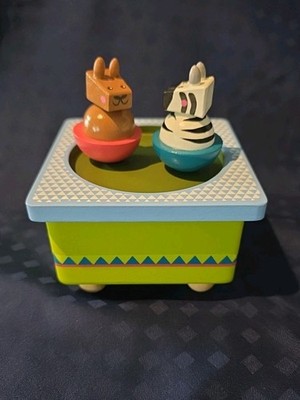 Wooden Music Box Dancing Horse & Zebra On Magnetic Rotating Plays ''Love Story'' 