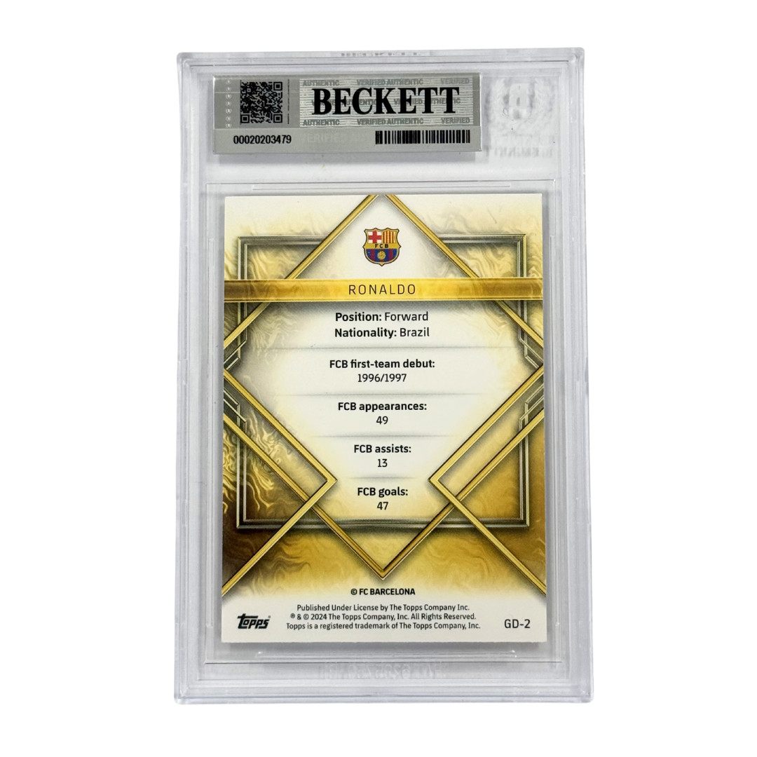 Ronaldo Nazario Signed 2023-24 Topps Barcelona Gold Drip - BGS 8.5 AUTO 10 view 2