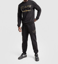 Emporio Armani Men's Large Logo Crew Premium Tracksuit Black /Gold