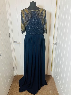 Virgos Lounge Maxi Dress Virgos Lounge Navy Blue Beaded Long