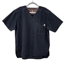 Carhartt Short Sleeve V Neck Scrub Top Mens Large Cotton Medical Shirt Black