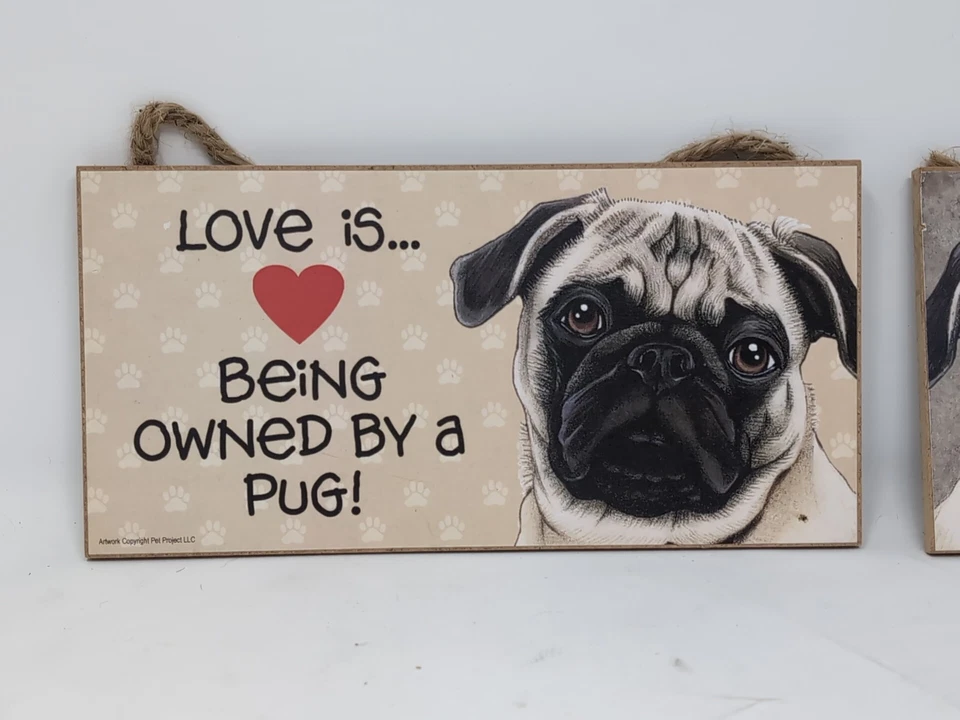 2 Pug Love & Laughter Love Is… A House Is Not A Home Wall Hanging Sign 10”x5” - Image 2 of 4