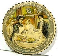 1911 CELLULOID ADVERTISING POCKET MIRROR WITH PIN HOLDER - IDEAL COOKING OIL