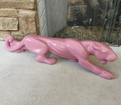 Vintage Haeger Pottery MCM Pink Magenta Ceramic Stalking Panther 23''