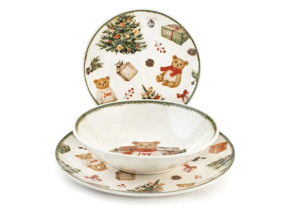 H&H Servizio Tavola 18 Pezzi In Stoneware Decorato Teddy Bear, Multicolore - Immagine 4 di 4