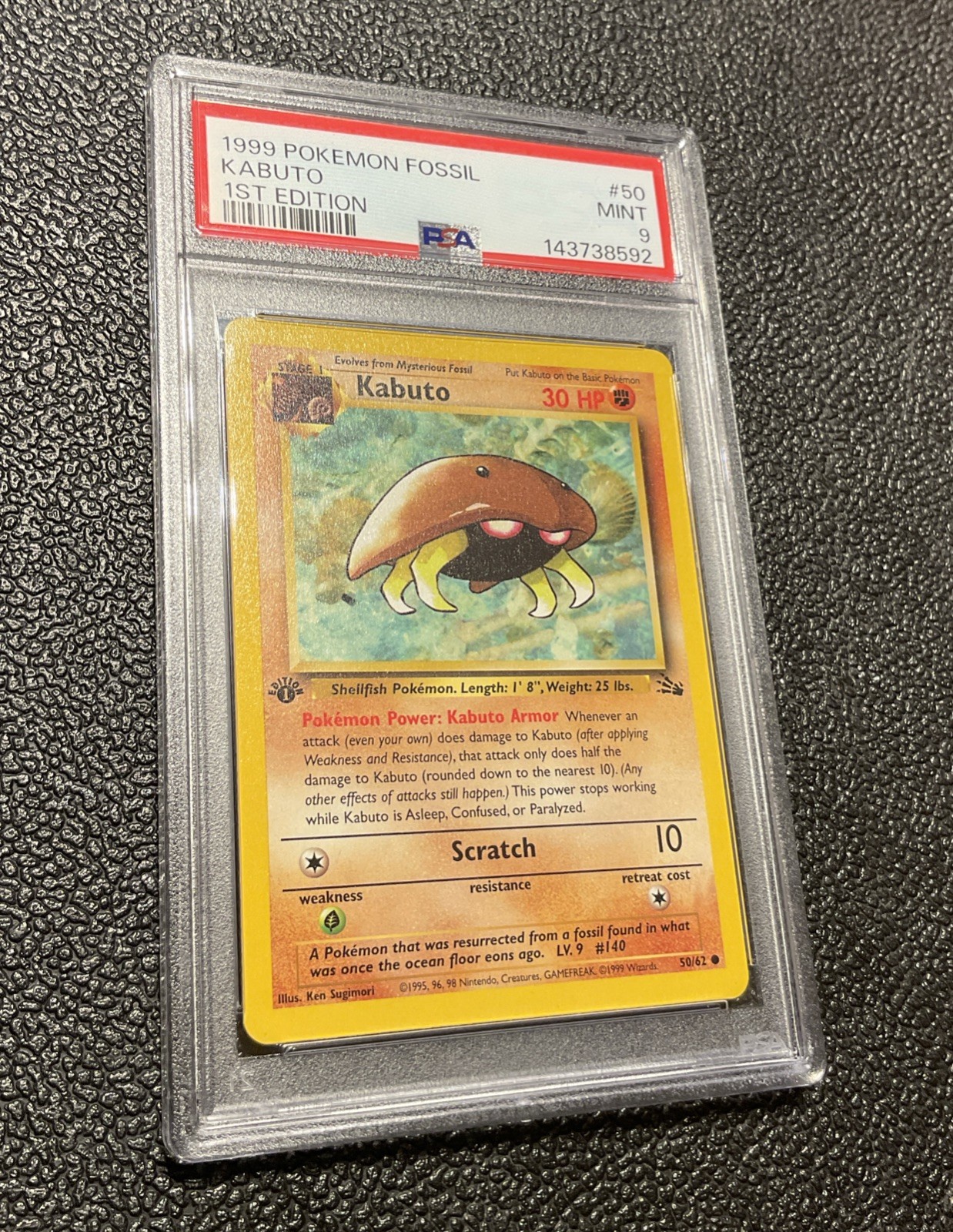 1999 Pokémon Fossil Pokemon Kabuto 1st Edition PSA 9 Mint Card #50 Vintage WOTC