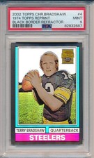 TERRY BRADSHAW 2002 Topps CHROME 1974 Reprint Black Border REFRACTOR /25 PSA 9