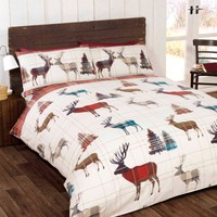 Just Contempo Stag Brushed Cotton Duvet Cover Set King Red - Same Day Dispatch Just Contempo Stag Brushed Cotton Duvet Cover Set King Red - Same Day Dispatch