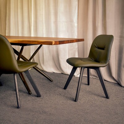 6 Modern Italian Chantal Dining Chairs - Dark Green Leather - By Bontempi Casa