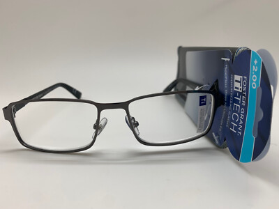 Foster Grant TI104 gun metal gray TI TECH  +2.00  Reading READERS Glasses