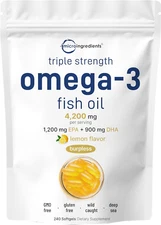 Micro Ingredients Triple Strength Omega 3 Fish Oil 4200mg EPA + DHA 240 Softgels