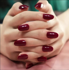 24 Wild Cherry Jelly Maroon oval Press on nails set with glue almond Short gloss