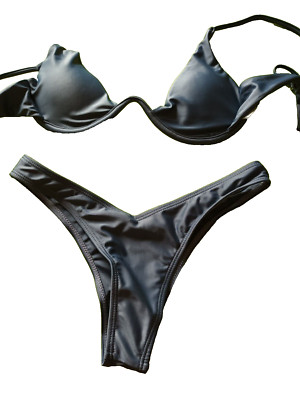 Zaful Push-up-Bikini-Slip-Set grau Bügel UK Small