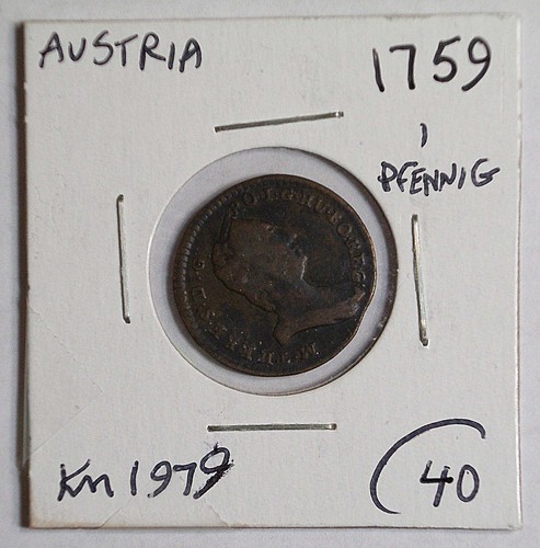 1759 Austria 1 Pfennig coin KM-1979 circulated #15796
