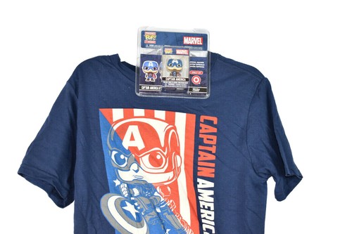 Boys' Marvel 80th Captain America T-Shirt with Mini Funko POP Blue Color Size M - Picture 6 of 6