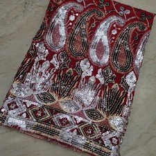 Indian Vintage Bridal Dupatta Sequins Paisley Scarf Georgette Veil Stole Hijab L