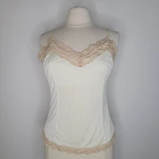 THE LIMITED Ivory Silky Cami Size L Lace Hem Shelf Bra Y2K 00s
