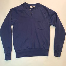 Vintage Unitog Work Sweater Pullover Blue Mens L Made In USA Crew Neck W/ Pocket