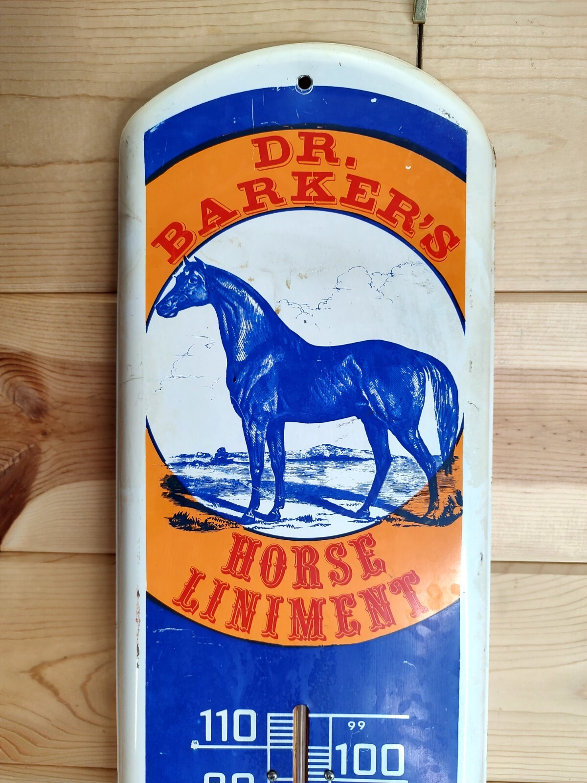 Dr Barkers Horse Liniment 39" Advertising Sign w/ Thermometer Vintage