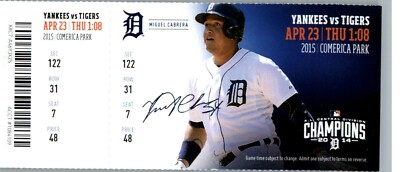 Yankees vs Tigers 4/23/2015 Full Ticket - Miguel Cabrera ~ Teixeira 1 HR .