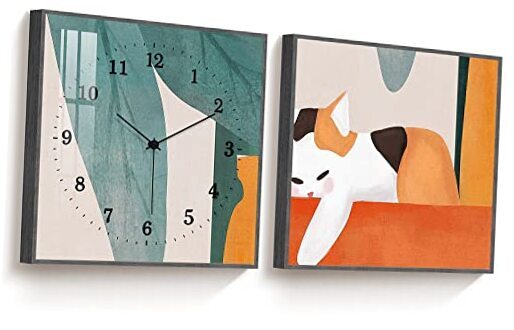 Silent Non-Ticking Wall Clock Set – 2 pcs, 12 x 12 Inches, Battery Operated, Style 1-image