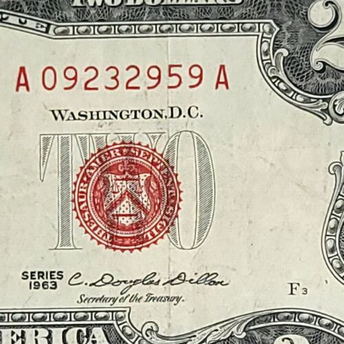 1963 Red Seal Two Dollar Bill A09232959A FR 1513 AA Block