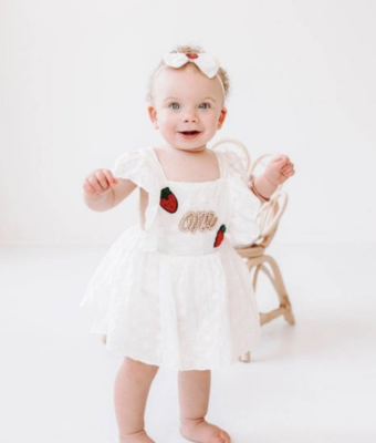 Strawberry Girl Dress Smash Cake Outfit Berry First Birthday Clothes Romper  Bow | eBay