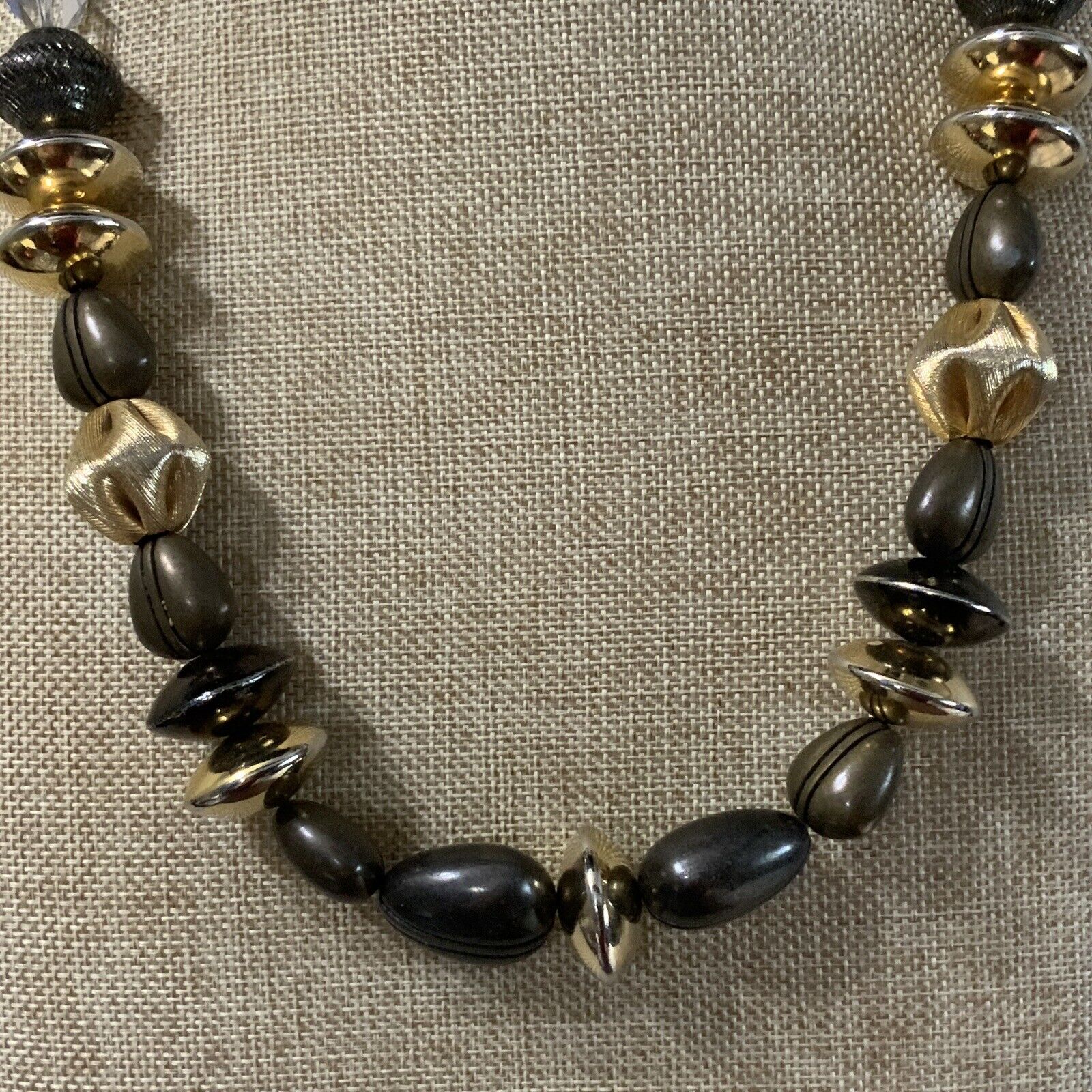 Brass mixed metal glass and metal bead necklace w… - image 7