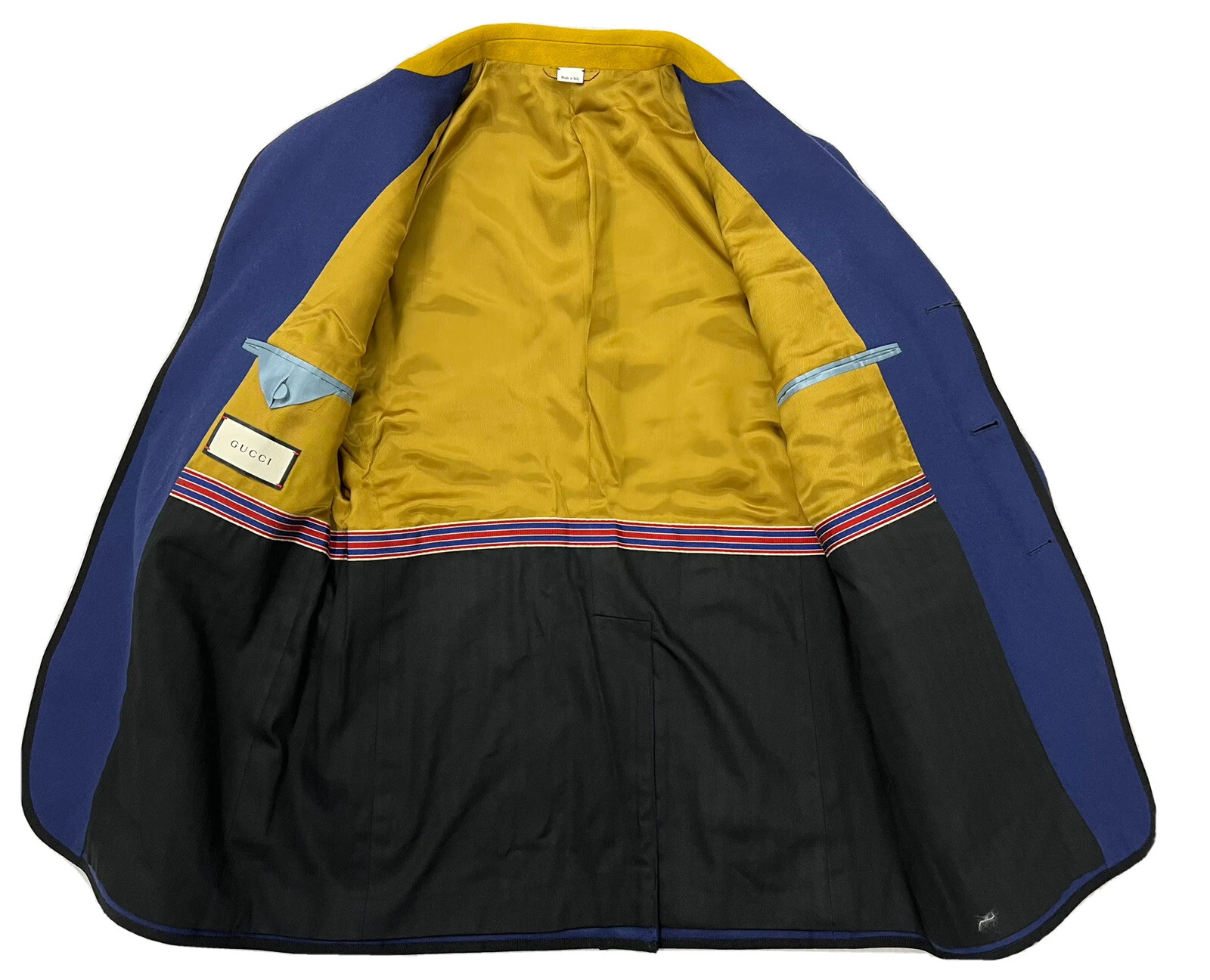 Gucci Blazer Lana Marina Dorato Tre Bottoni Taglia US Large EU 50 Made in Italy