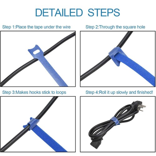 50Pcs Reusable Ties Nylon Strap Cord Loop Hook Cable Wraps Tool Tidy Organizer - Picture 6 of 12