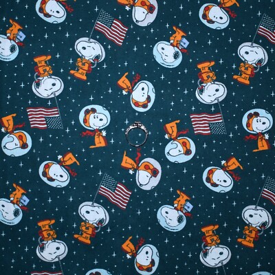 BonEFul FQ Cotton Quilt Navy Blue Red White Snoopy Space Night Sky Star USA Flag