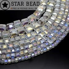 FACETED CUBE CRYSTAL GLASS BEADS 4,6,8,10MM FOR JEWELLERY MAKING - PICK COLOUR