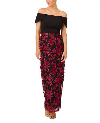 Adrianna Papell Crepe Floral Soutache Gown 14B 1817
