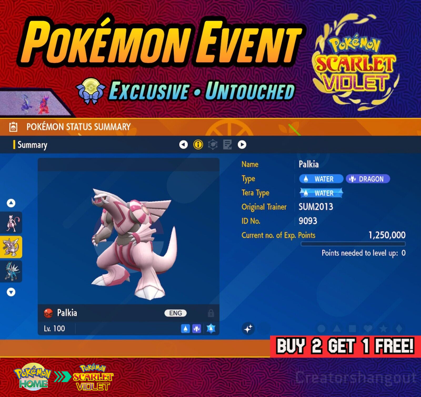 PALKIA Evento Brillante Evento de Verano Americano | Pokémon Escarlata y Violeta | B2G1