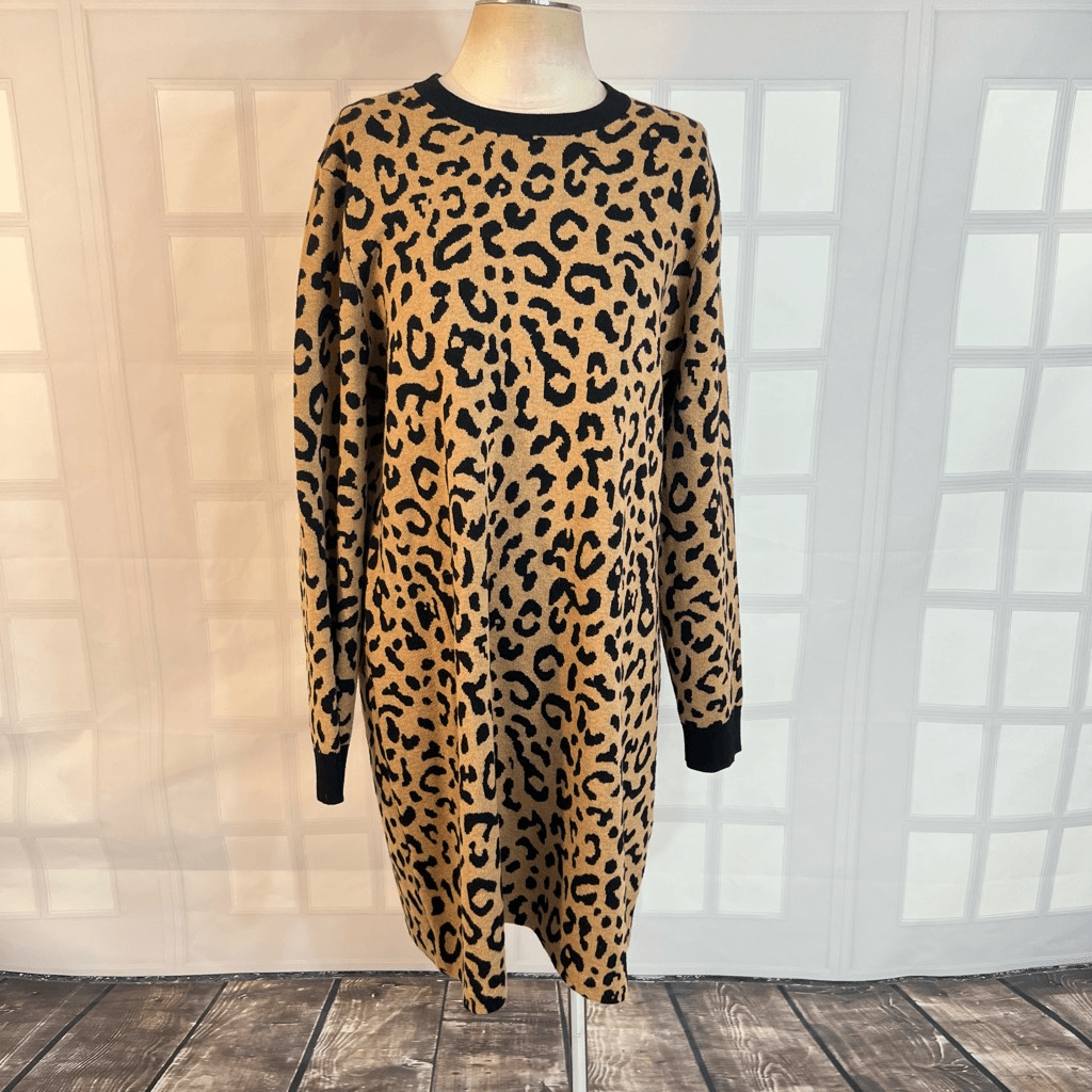 J crew Long-sleeve mini sweater-dress in leopard size xl