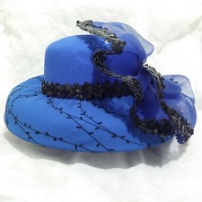 Vintage Glamorous/Elegant 100 Blue Wool Hat Trim W/ Beads Netting Made in USA