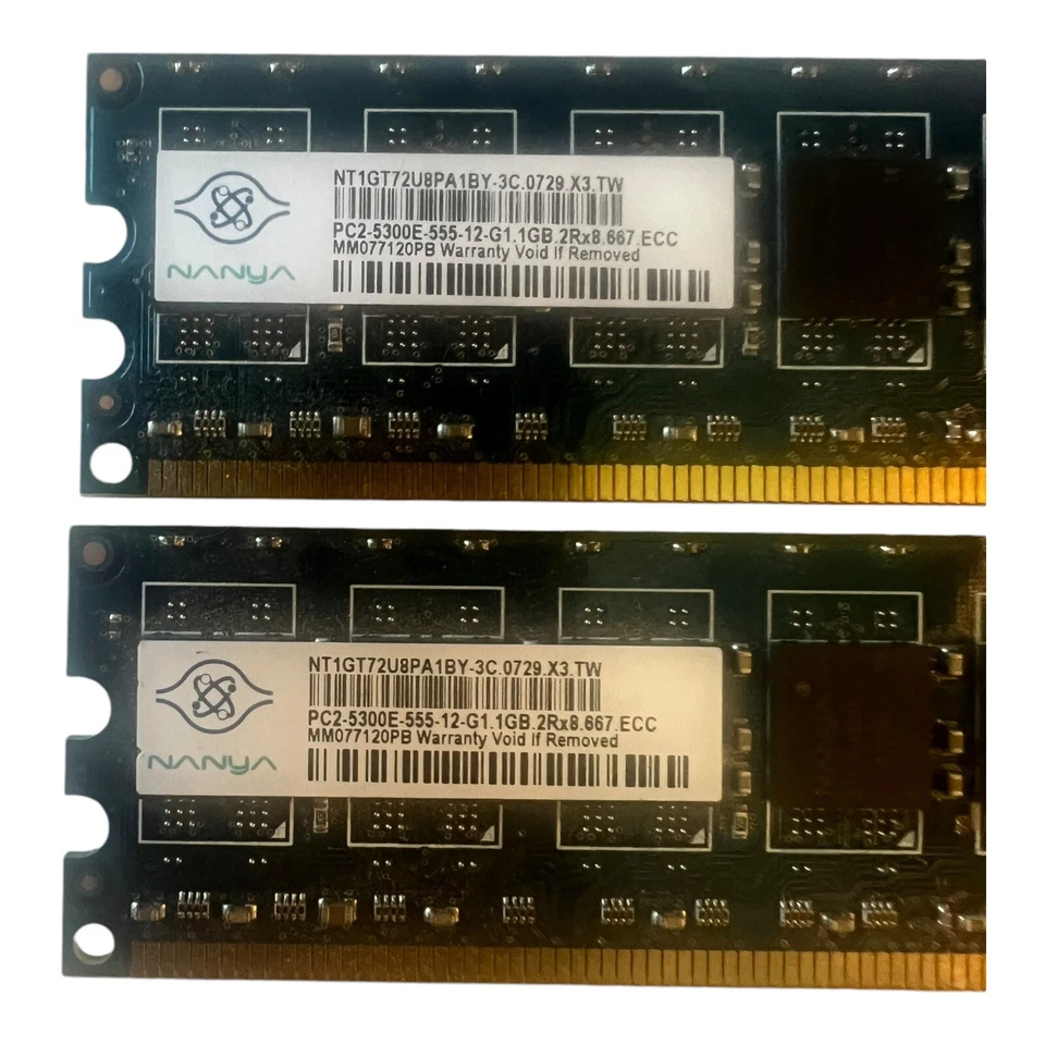 2x Nanya 1GB ECC Server RAM PC2-5300E 667MHz DDR2 2Rx8 – NT1GT72U8PA1BY-3C - Image 3 of 4