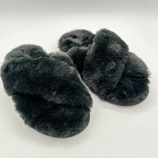 PINK Black Fuzzy Slides Women's Medium NWOT Cozy Plush House Slippers