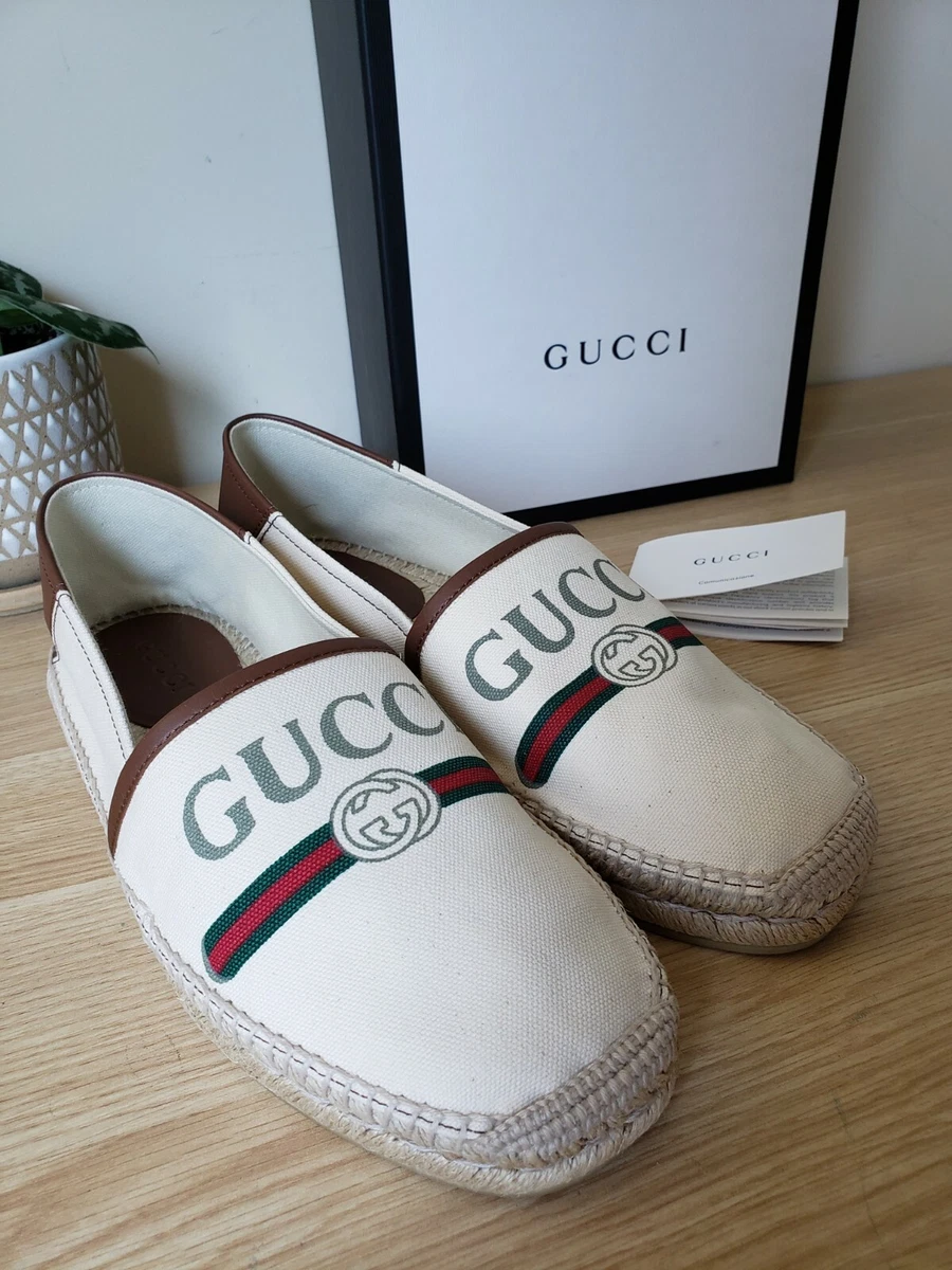 NWB Gucci men s shoes Logo Web Espadrilles loafer ivory sz 7 US