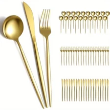 Gold Silverware Set 60 Piece,Titanium Gold Plated Stainless Steel Flatware Set